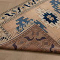 Vintage Niğde Turkish Area Rug 4x6 ft — Beige & Blue Geometric (No. 48965)