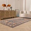 Vintage Niğde Turkish Area Rug 5x8 ft — Brown & Blue Geometric (No. 48973)