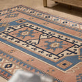Vintage Niğde Turkish Area Rug 5x8 ft — Brown & Blue Geometric (No. 48973)