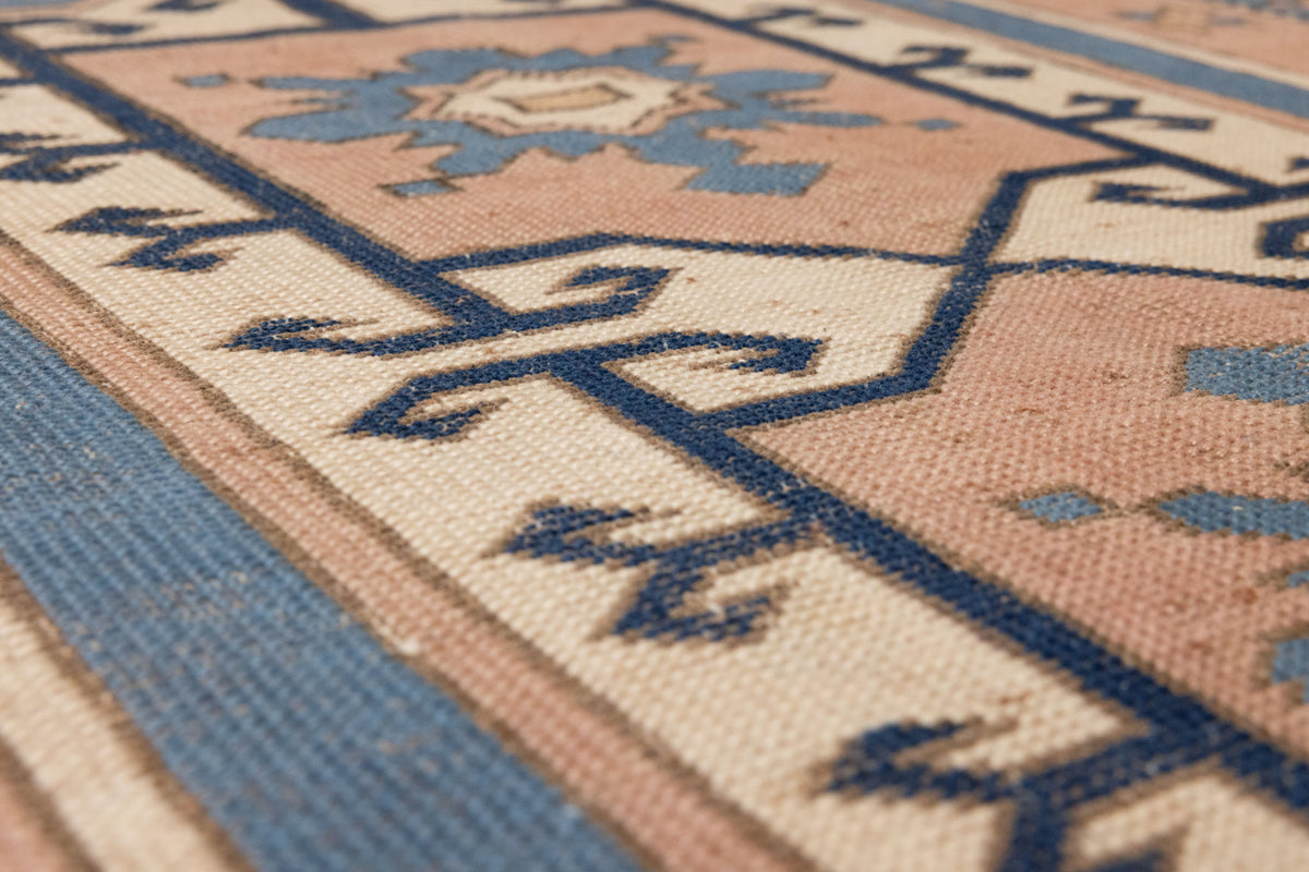 Vintage Niğde Turkish Area Rug 5x8 ft — Brown & Blue Geometric (No. 48973)