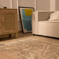 Vintage Nevşehir Turkish Area Rug 4x6 ft — Beige & White Medallion