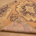 Vintage Nevşehir Turkish Area Rug 4x7 ft — Orange & Navy Medallion