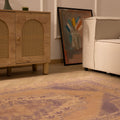 Vintage Niğde Turkish Area Rug 4x7 ft — Orange & Navy Medallion