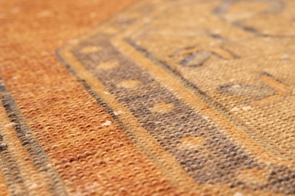 Vintage Nigde Turkish Area Rug 3x7 ft — Orange & Beige Floral