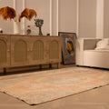 Vintage Nevşehir Turkish Area Rug 4x7 ft — Orange & White Medallion