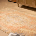 Vintage Nevşehir Turkish Area Rug 4x7 ft — Orange & White Medallion