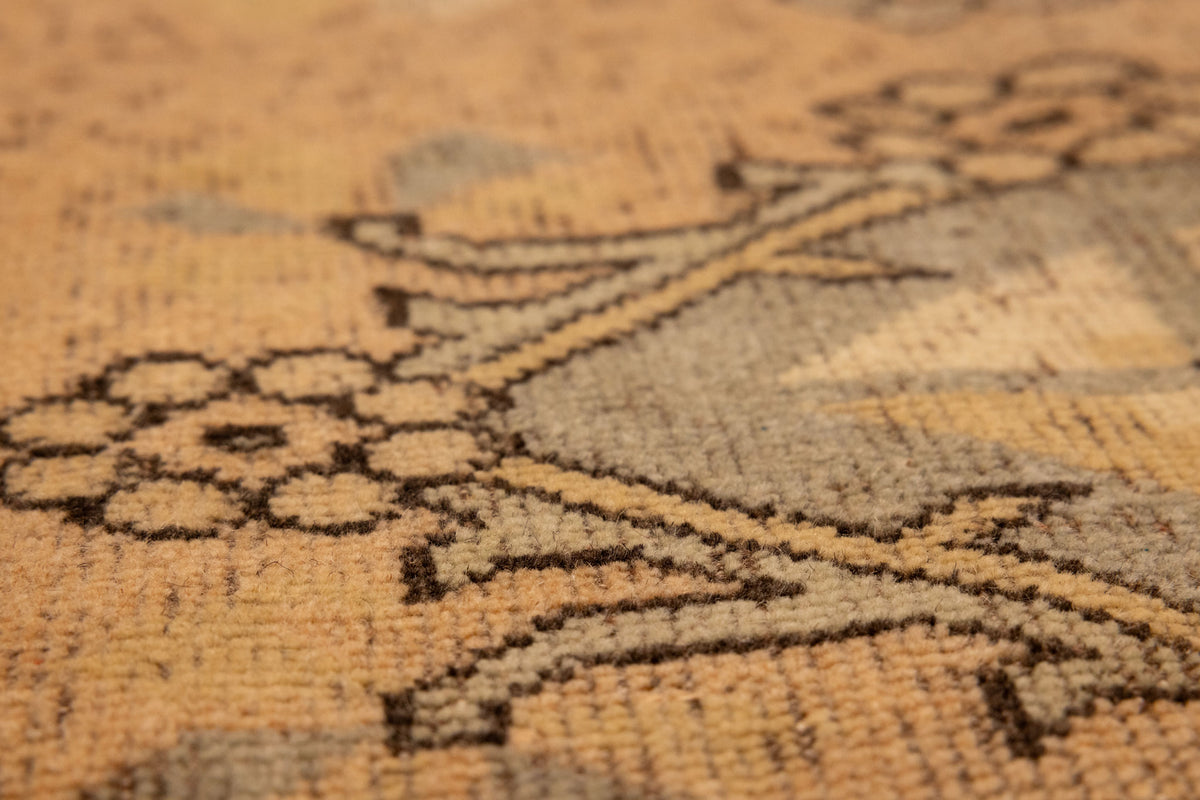 Vintage Muğla Turkish Area Rug 5x8 ft — Orange & Beige Geometric