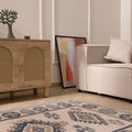 Vintage Niğde Turkish Area Rug 4x6 ft — Beige & Blue Geometric (No. 55391)