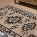 Vintage Niğde Turkish Area Rug 4x6 ft — Beige & Blue Geometric (No. 55391)