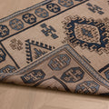 Vintage Niğde Turkish Area Rug 4x6 ft — Beige & Blue Geometric (No. 55391)