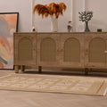4x5 ft vintage Turkish wool and cotton area rug in beige and brown with a minimalist floral pattern.