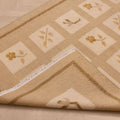 Vintage 4x5 ft beige and brown floral Turkish wool-cotton flatweave rug with a minimalist grid pattern.