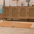 Hand-woven 3x5 ft vintage Turkish rug in orange and beige with minimalist geometric patterns and wool-cotton blend.