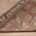 Vintage Niğde Turkish Area Rug 4x10 ft — Red & Blue Geometric