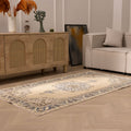 Vintage Isparta Turkish Area Rug 3x6 ft — Beige & Blue Floral