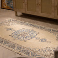 Vintage Isparta Turkish Area Rug 3x6 ft — Beige & Blue Floral