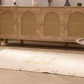 Hand-woven 3x5 ft beige and brown vintage Turkish flatweave rug with minimalist striped patterns and wool-cotton blend.
