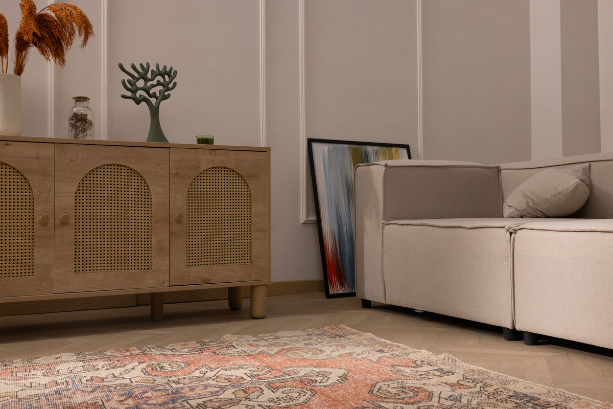 Vintage Nevşehir Turkish Area Rug 4x7 ft — Orange Floral