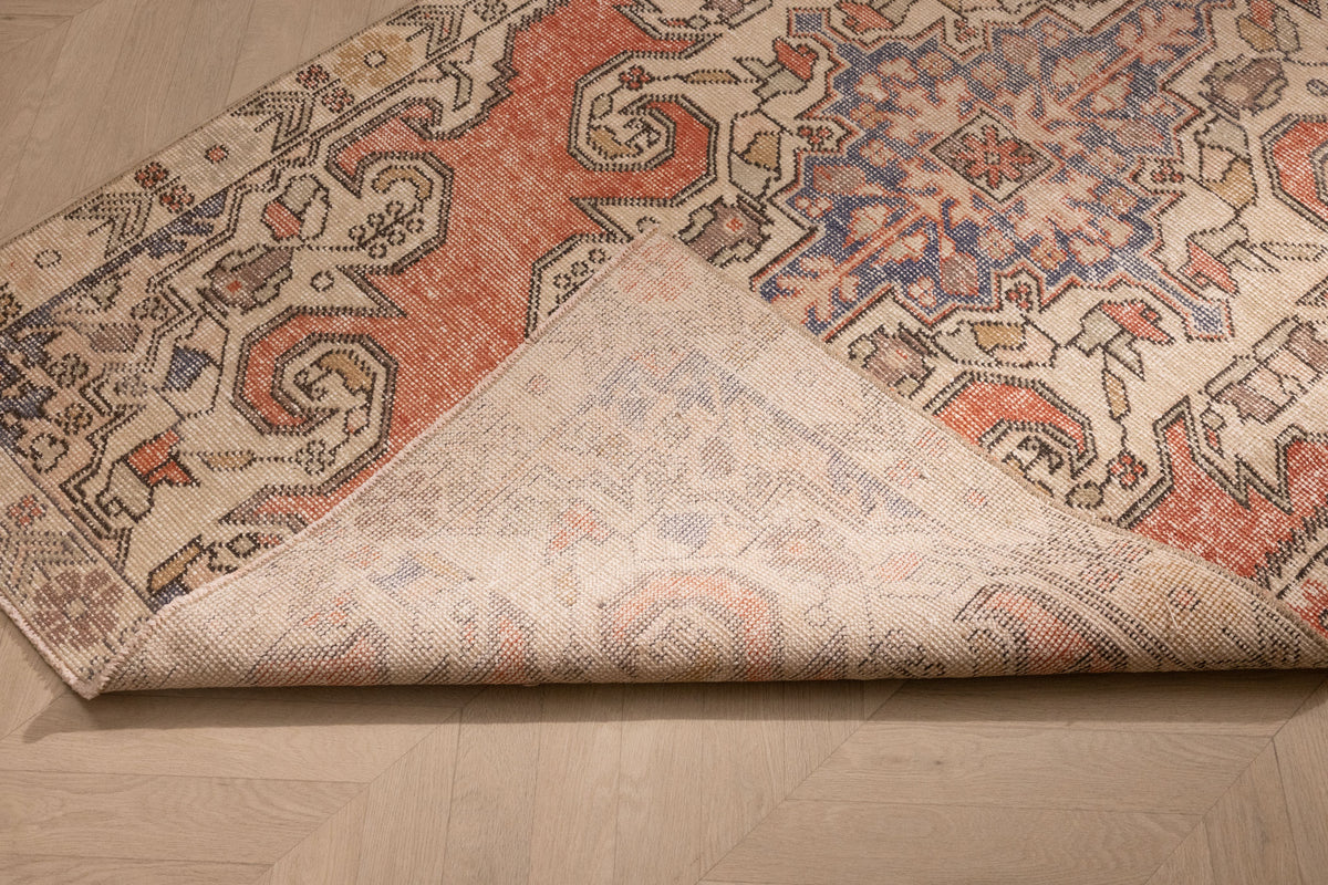 Vintage Nevşehir Turkish Area Rug 4x7 ft — Orange Floral