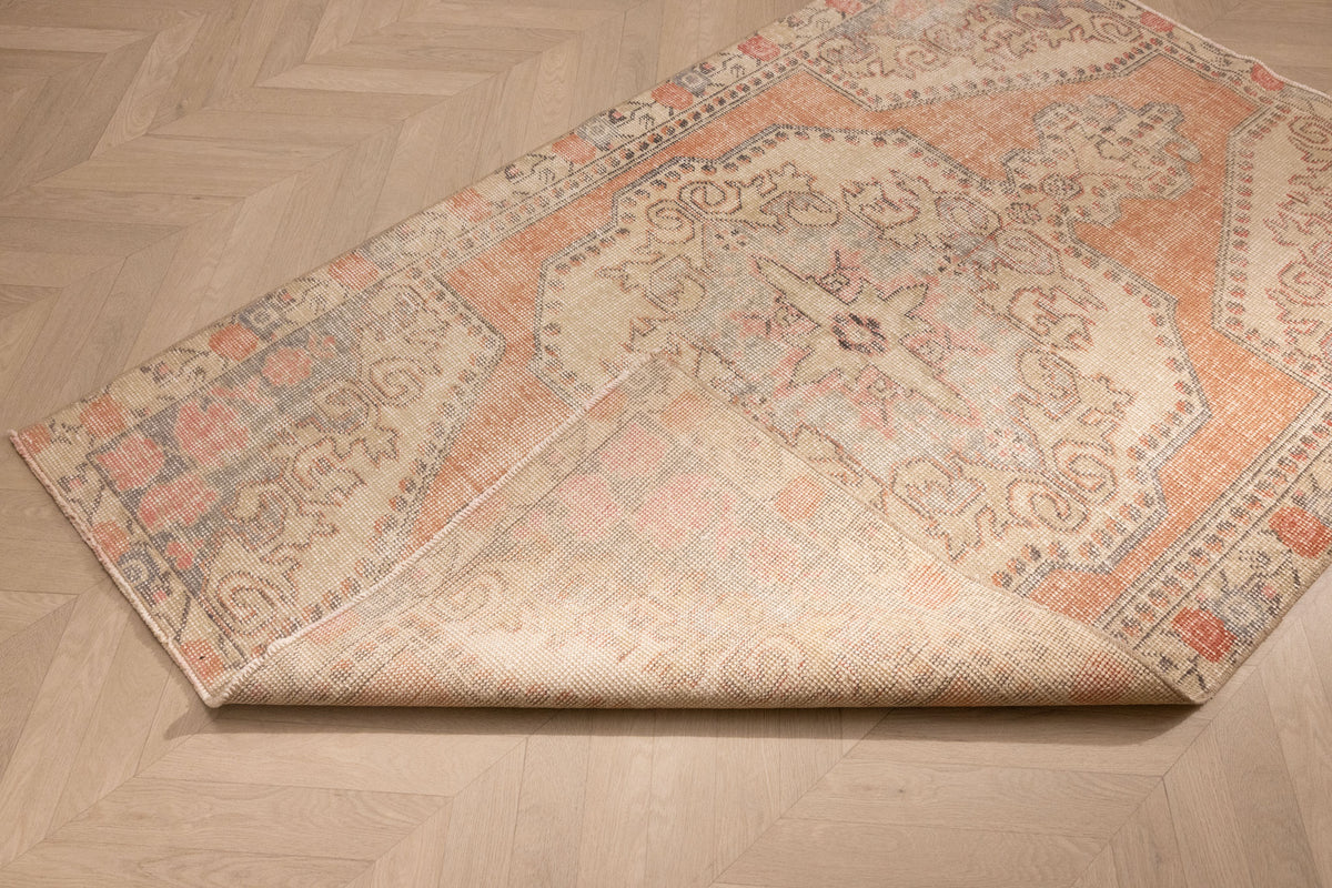 Vintage Nevşehir Turkish Area Rug 4x6 ft — Orange Floral