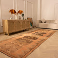 Vintage Malatya Turkish runner rug in orange and brown with geometric patterns, handmade wool and cotton, 4x11 ft.
