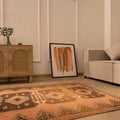 Vintage Malatya Turkish runner rug in orange and brown with geometric patterns, hand-woven wool and cotton, 4x11 ft.