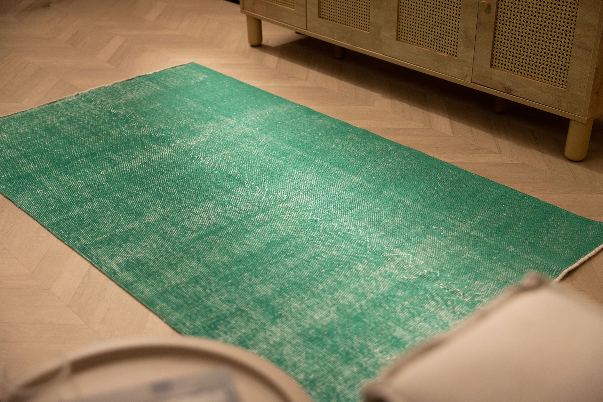 Vintage Isparta Turkish Area Rug 3x6 ft — Green Overdyed
