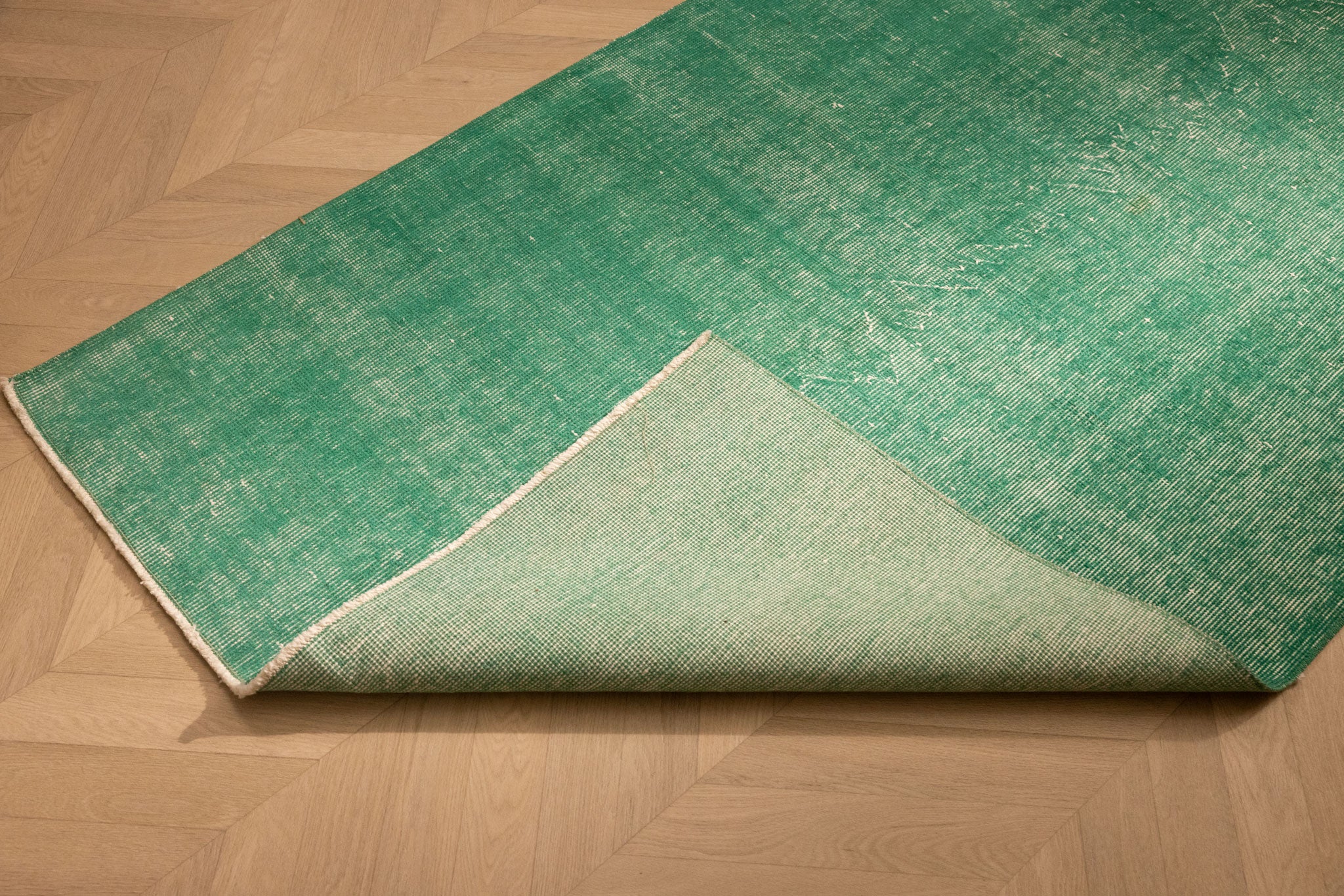 Vintage Isparta Turkish Area Rug 3x6 ft — Green Overdyed