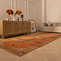 Vintage Sivas Turkish Area Rug 4x11 ft — Orange & Gray Floral