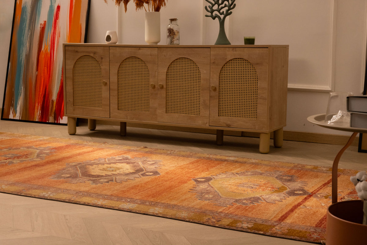 Vintage Sivas Turkish Area Rug 4x11 ft — Orange & Gray Floral