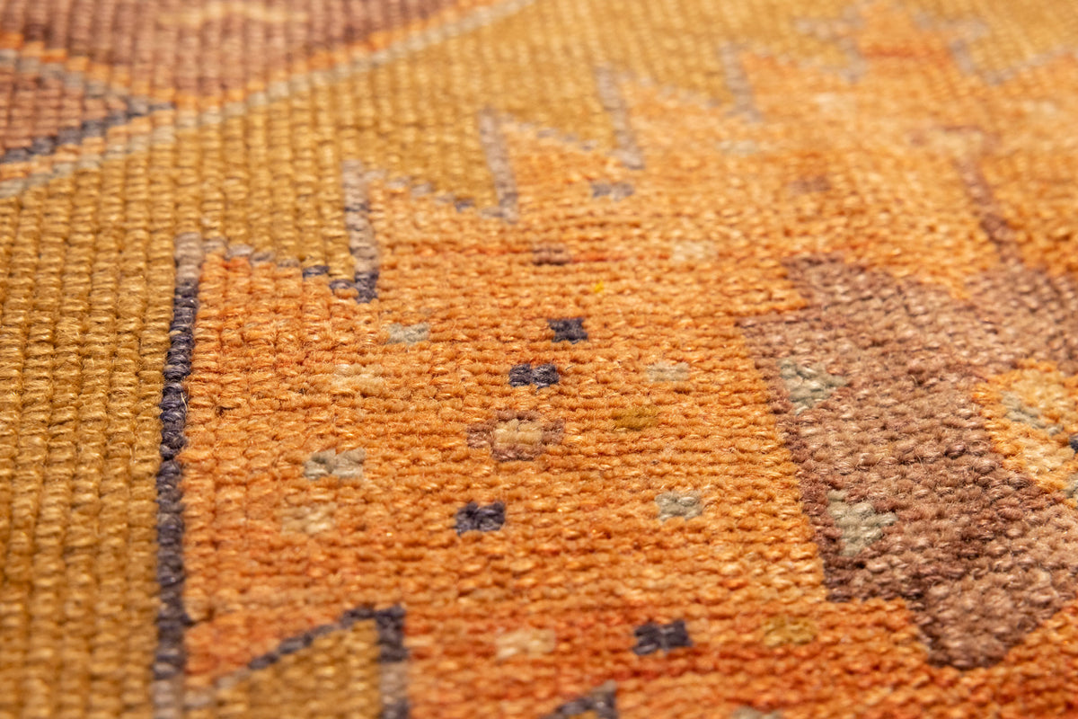 Vintage Sivas Turkish Area Rug 4x11 ft — Orange & Gray Floral