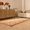 Hand-woven vintage Isparta rug in white and red with floral patterns, 2x12 ft wool and cotton runner in a modern living room.