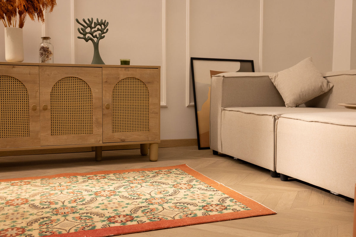 Hand-woven vintage Isparta Turkish rug with white and red floral patterns, wool and cotton blend, 2x12 ft runner.
