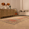 Vintage Kayseri Turkish Area Rug 4x9 ft — Red & Blue Floral