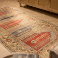 Vintage Kayseri Turkish Area Rug 4x9 ft — Red & Blue Floral
