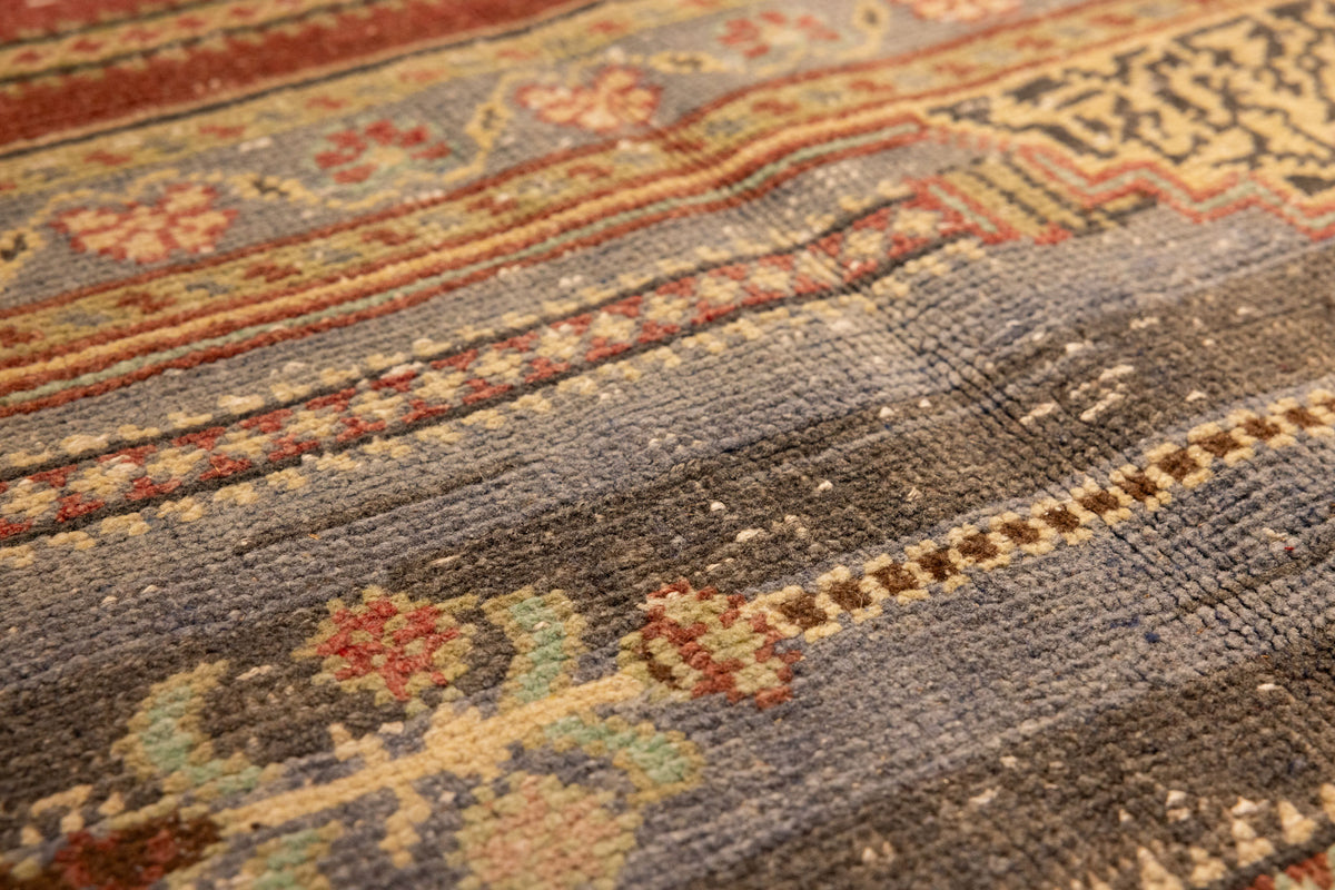 Vintage Kayseri Turkish Area Rug 4x9 ft — Red & Blue Floral