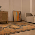 Vintage Malatya Turkish runner rug in orange and brown with geometric patterns, handwoven from wool and cotton.