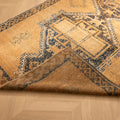 Vintage Malatya Turkish runner rug in orange and brown with geometric patterns, hand-woven wool and cotton, 4x11 ft.