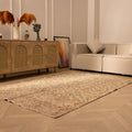 Vintage Manisa Turkish Area Rug 4x7 ft — Beige & Orange Floral