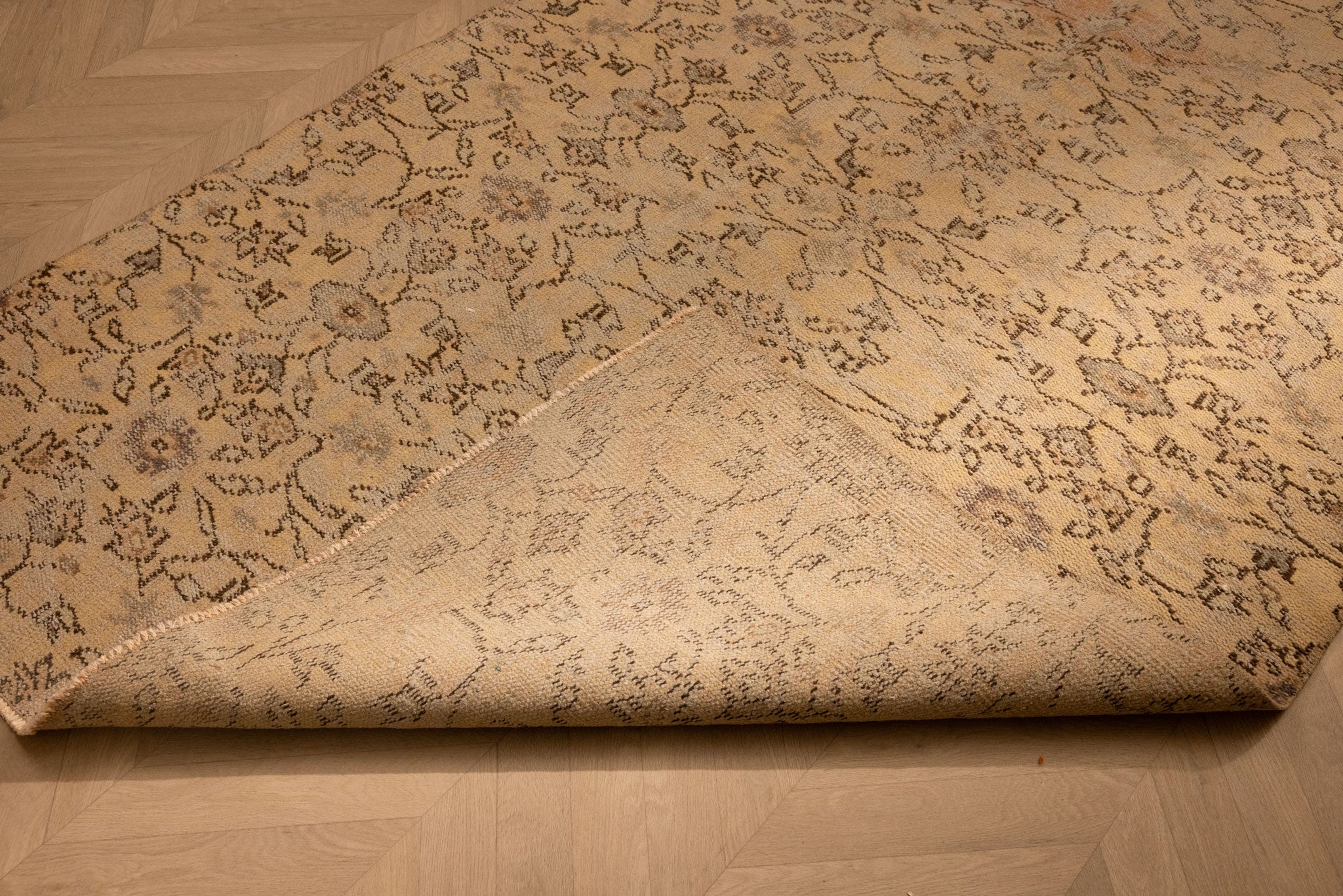 Vintage Manisa Turkish Area Rug 4x7 ft — Beige & Orange Floral