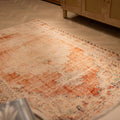 Vintage Manisa Turkish Area Rug 4x7 ft — Orange & Beige Distressed