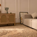 Vintage Manisa Turkish Area Rug 4x8 ft — White & Orange Medallion