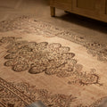 Vintage Manisa Turkish Area Rug 4x8 ft — White & Orange Medallion