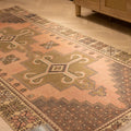 Vintage Niğde Turkish Area Rug 4x9 ft — Pink & Orange Geometric
