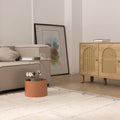 Luxurious sky blue shaggy wool rug with a thick, soft pile texture in a modern, cozy living room setting.
