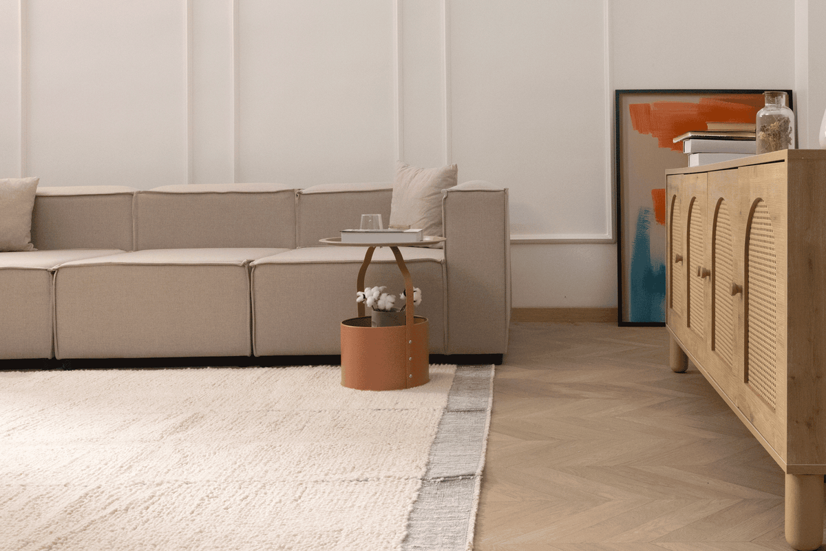 Silver gray shaggy wool rug with a high-pile texture, handwoven in a soft, thick design for a cozy living room aesthetic.