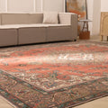 Oversized 9.7x12.1 ft handmade wool and cotton Persian rug featuring a red floral pattern in a traditional bohemian style.