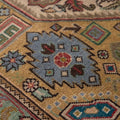 Handmade wool and cotton Persian-style area rug with intricate floral motifs, maximalist patterns, and rich, colorful details.