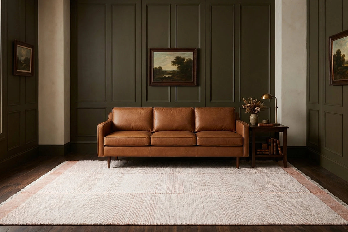 Apricot Shaggy Wool area rug in a bedroom