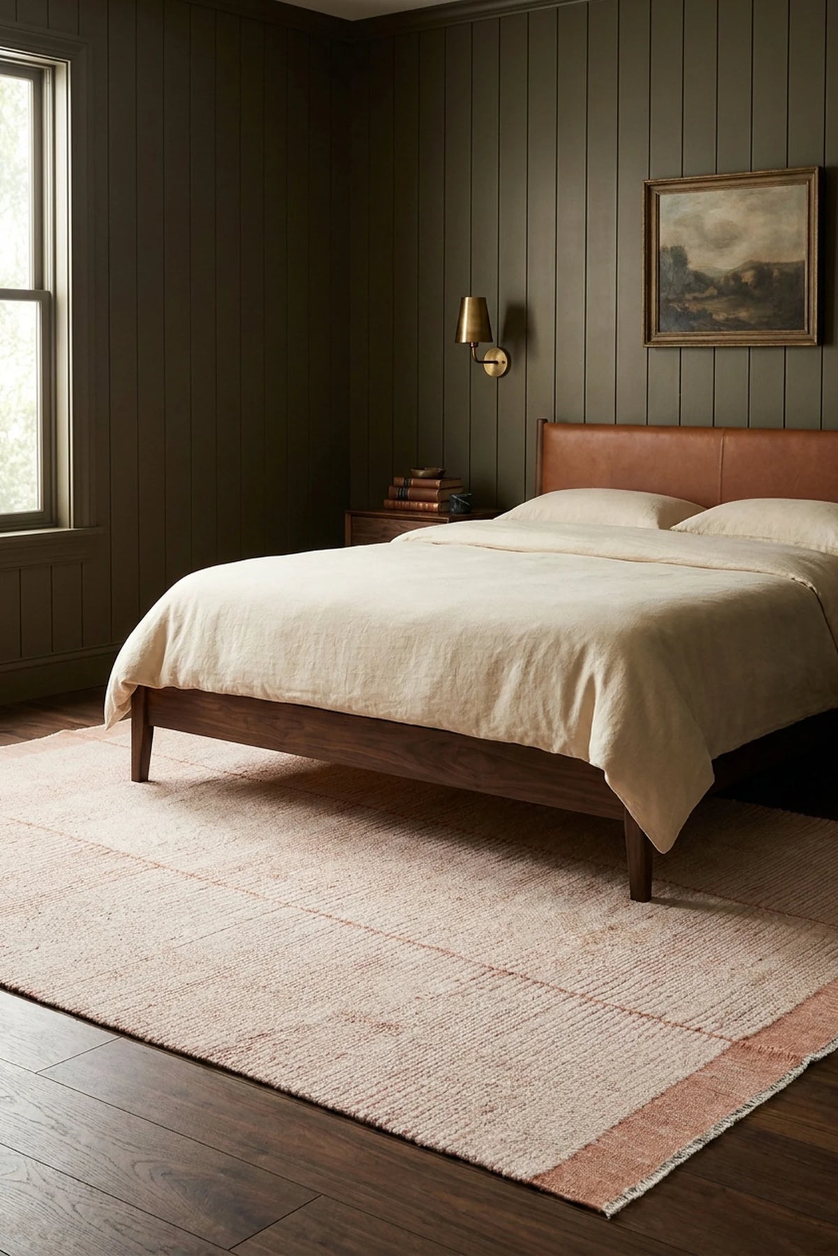 Apricot Shaggy Wool area rug in a bedroom